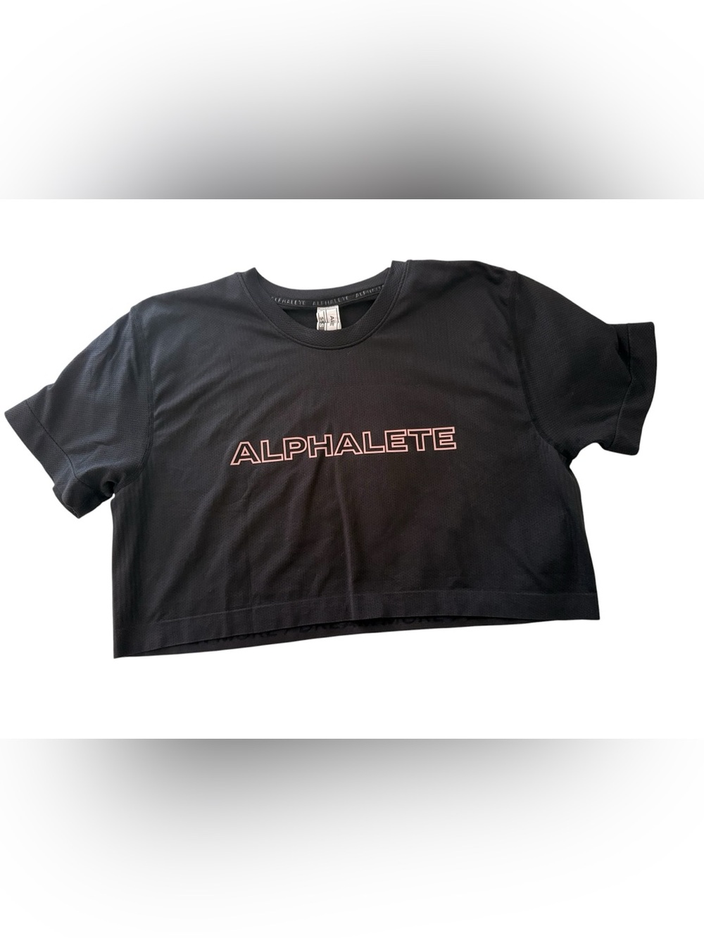 Alphalete Women’s Black Crop Tee with Tan Logo